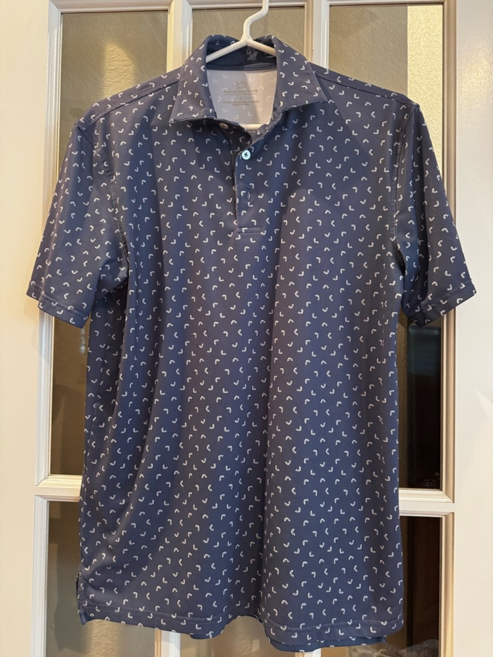 Southern Tide Navy Polo with White Wave Motif